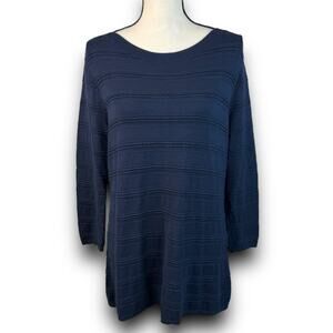 41 Hawthorn Lightweight Tunic Sweater Boat Neckline Pointelle Dark Blue Large